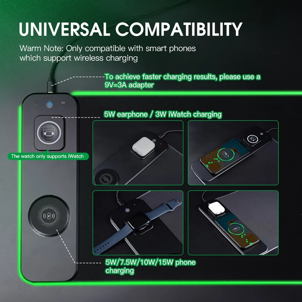 3-in-1 Wireless Charging Gaming Desk Mat